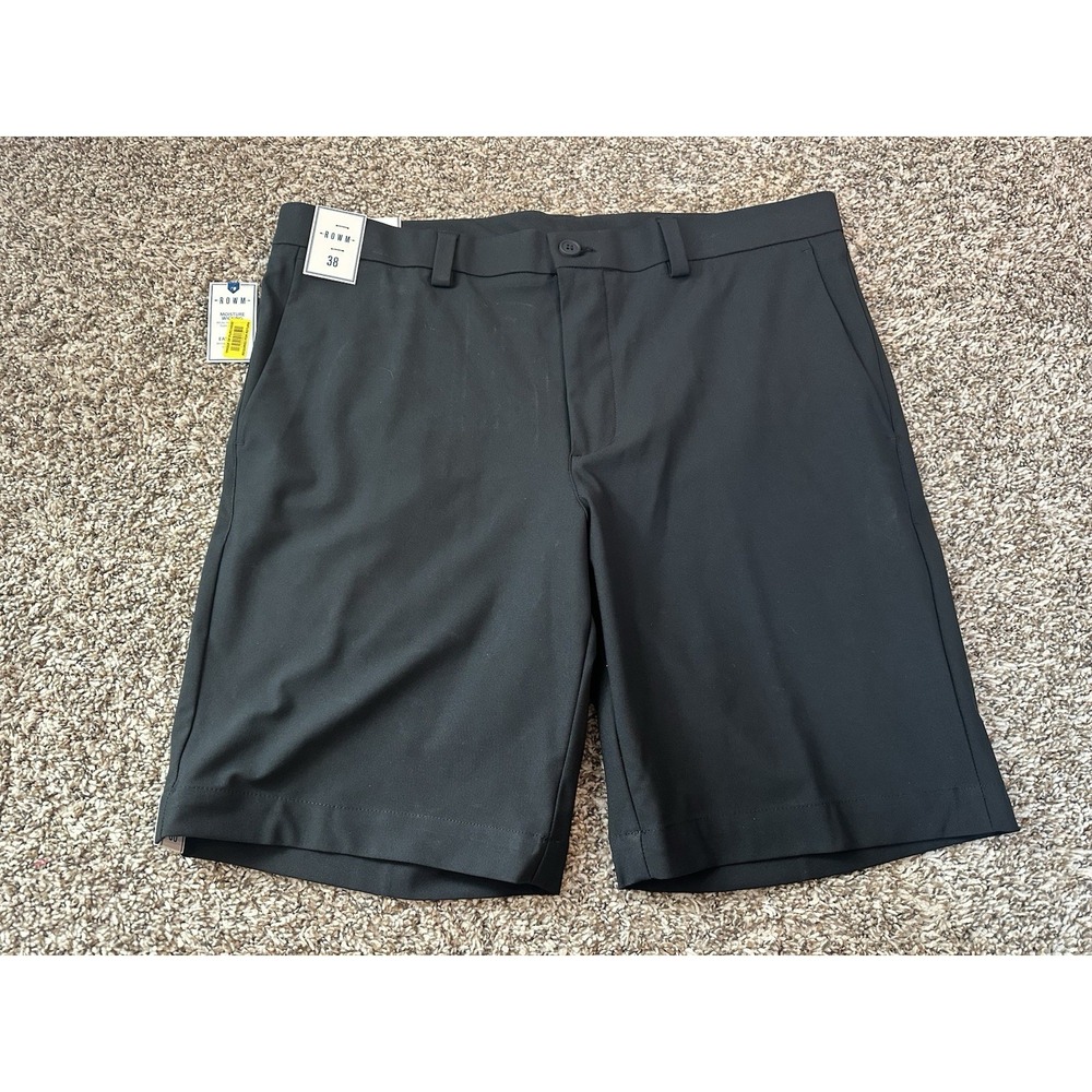 NWT ROWM Khaki Cargo Shorts-Men's Size 38-Moisture Wicking-Black-MSRP $49.50